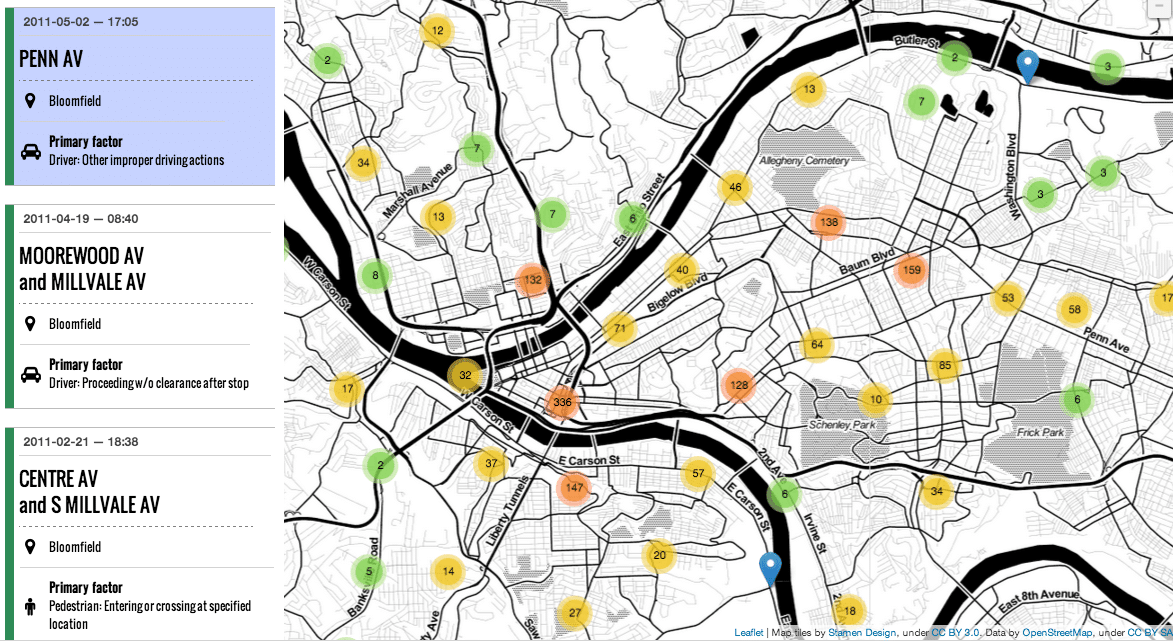 Pittsburgh crash map